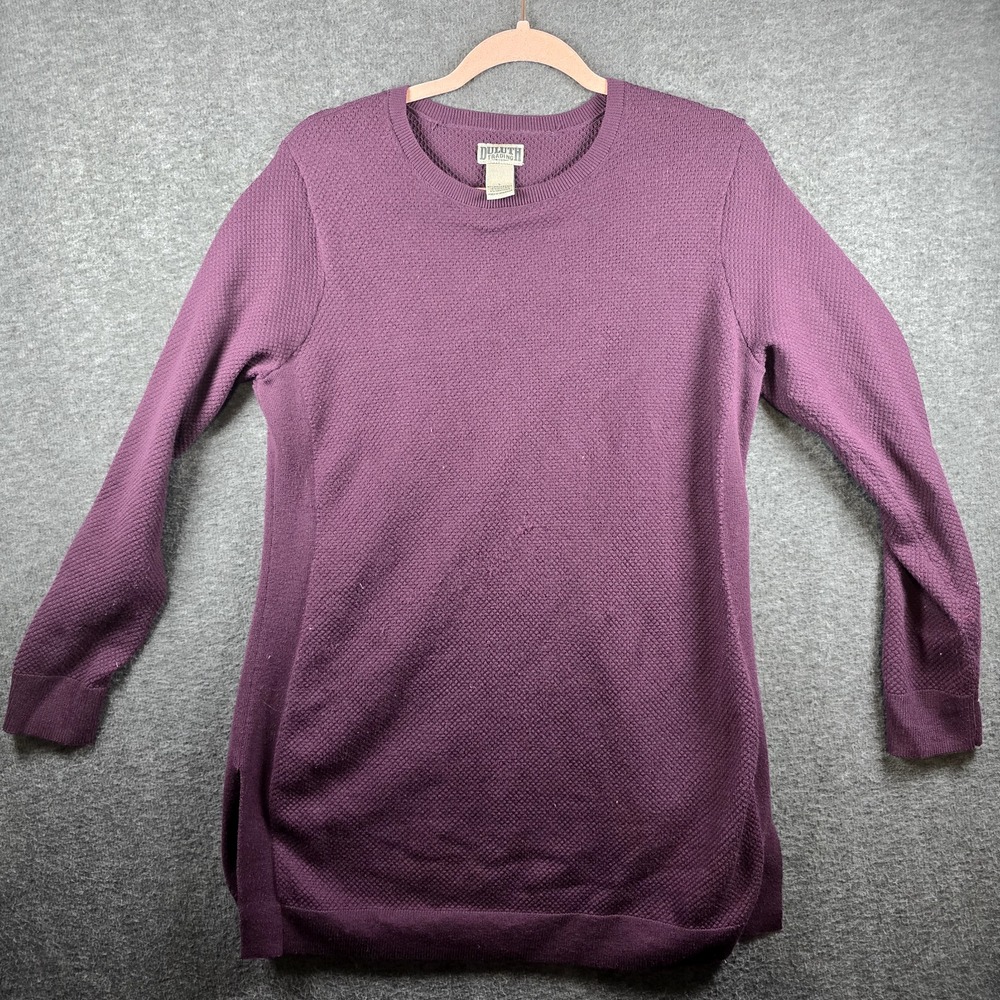 Duluth‎ Trading Women L Purple Eggplant Pullover Sweater Waffle Long Oversize